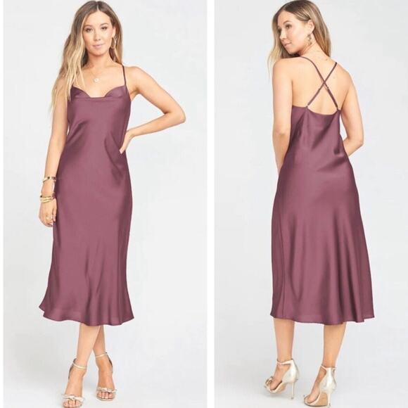 show me your mumu verona cowl midi dress purple plum luxe satin women xlarge - Picture 1 of 9